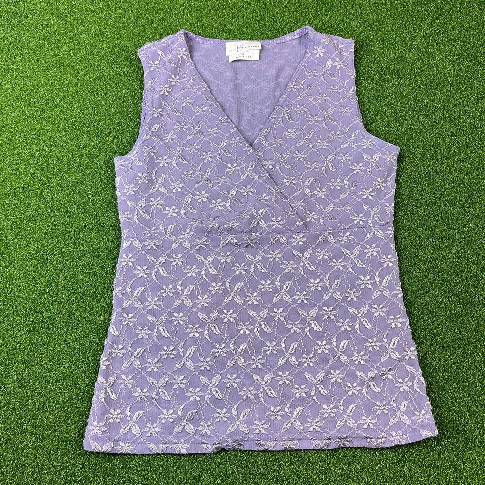 Vintage Y2K Byer California Lavender Lace Sleeveless Top Womens Large Floral